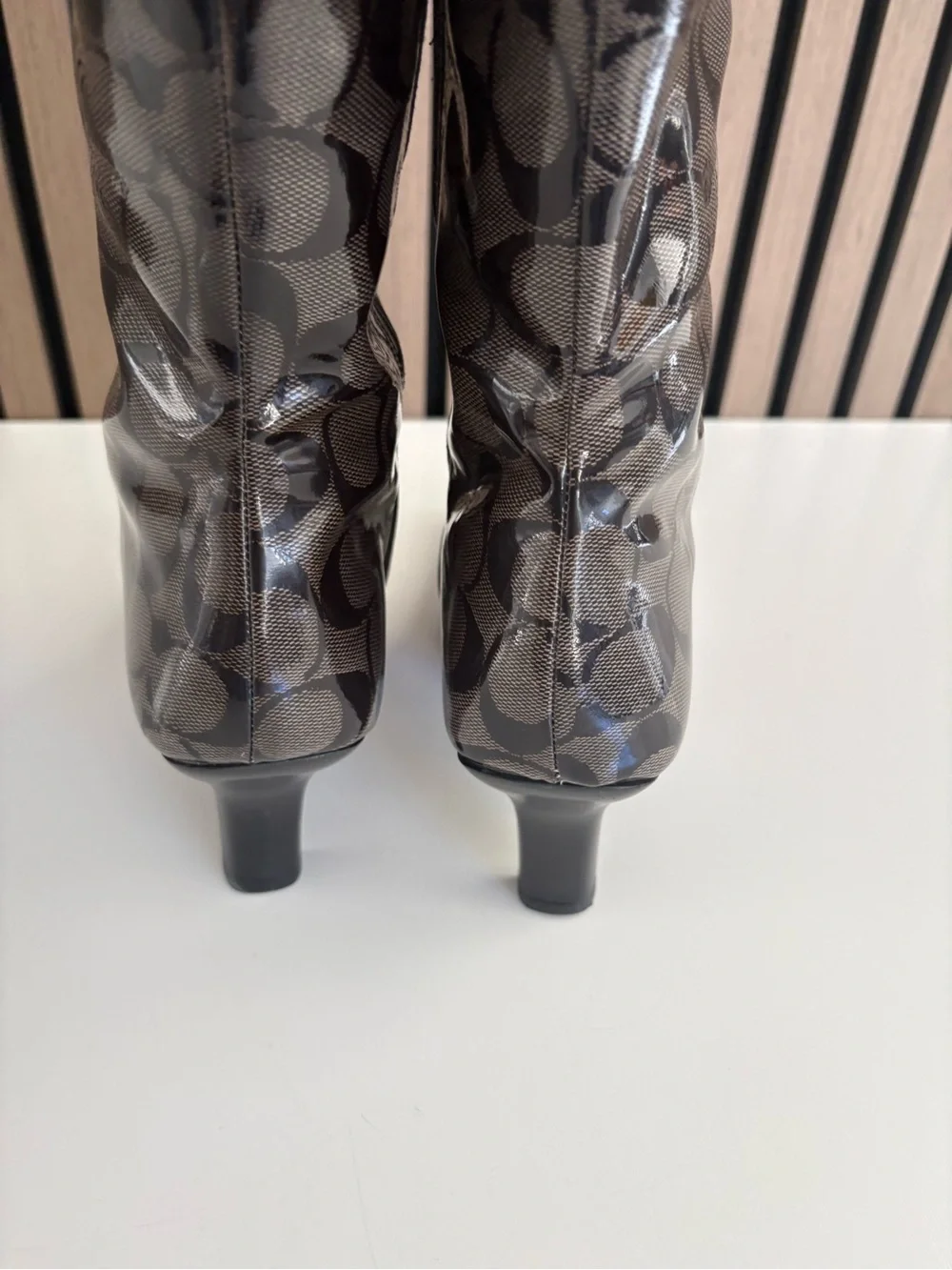 Auth VTG Y2K COACH Plastic Coated Leather Boots